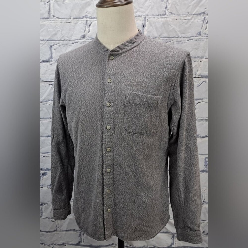 Wings + Horns Men's Button Down Shirt Mandarin Collar Gray Medium